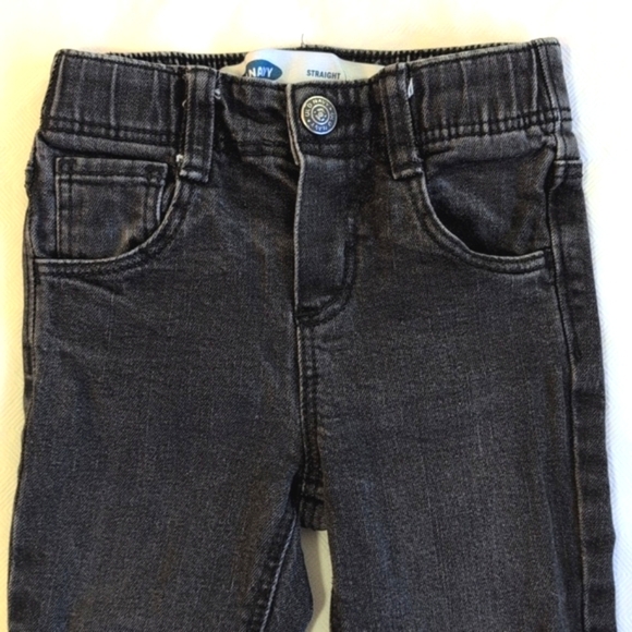 old navy faded black elastic waist straight leg denim jeans 2T toddler unisex - Picture 2 of 8